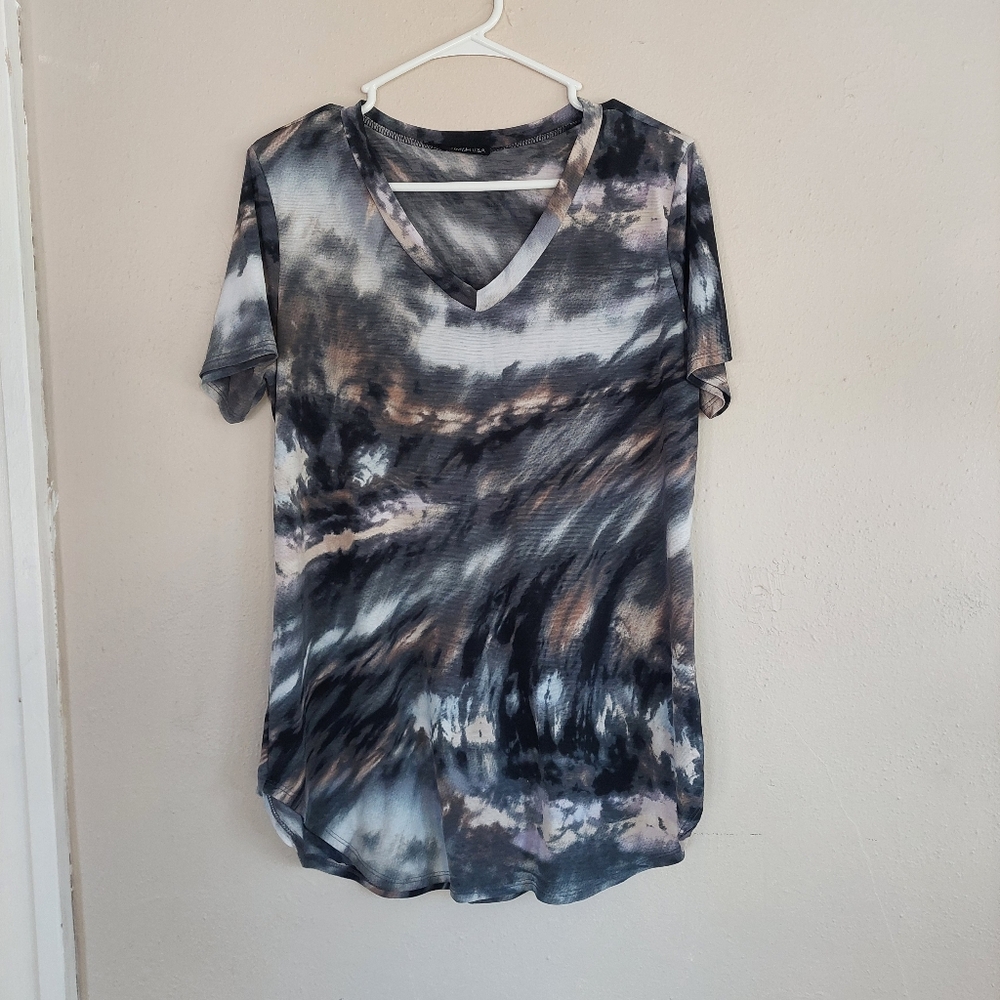 Heimish L Women's Black/White/Tan Tie-Die Top